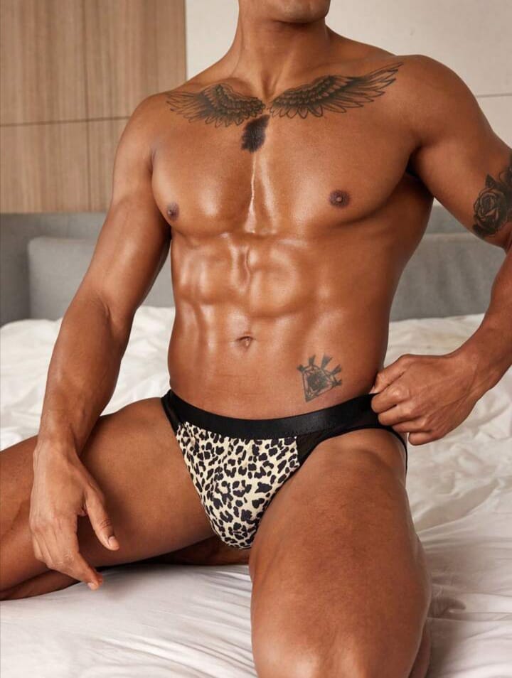 MAD-MAN Men's Sexy Leopard Print Mesh Briefs